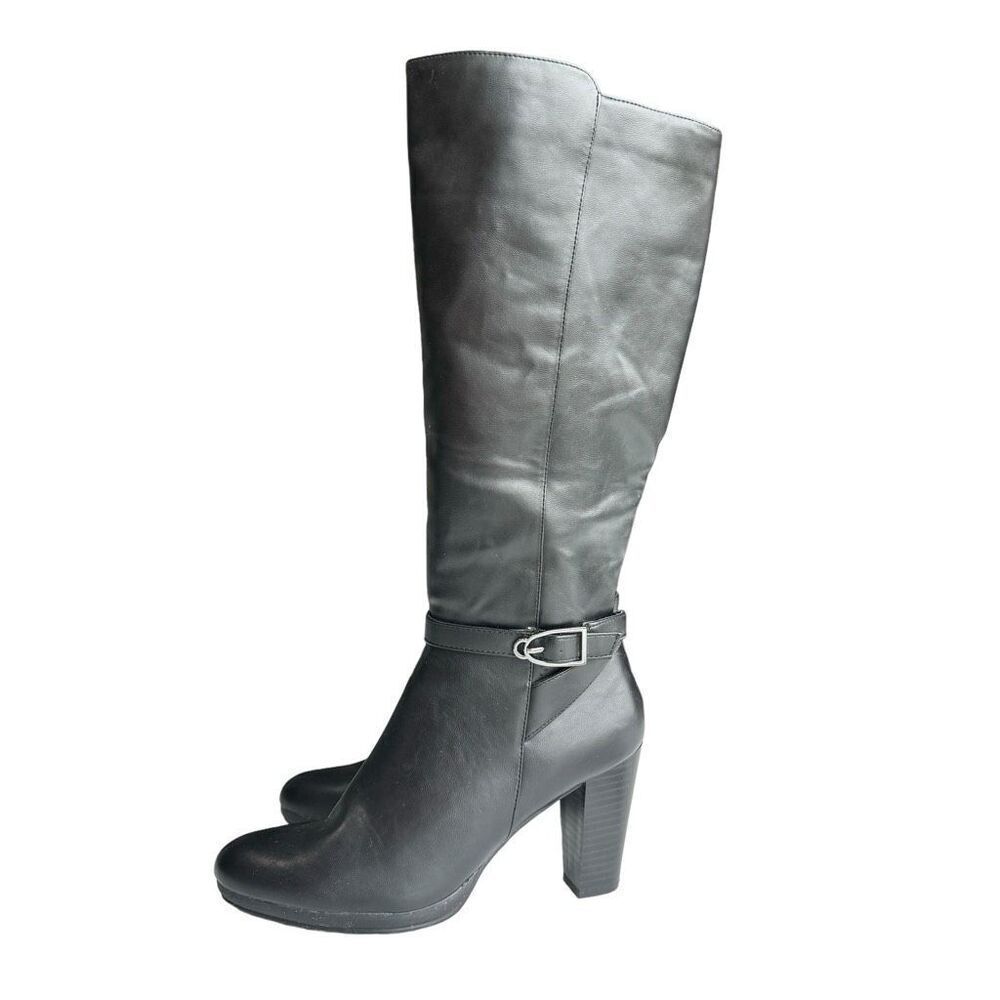 Andrew Geller Black Kora Thigh High Heeled Boots Memory Foam Women’s 8.5M